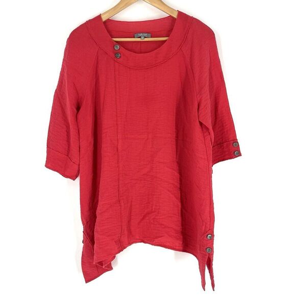 Habitat Top Size Small Womens Rose Red Pieced Button Tunic Boho Shirt Blouse - Picture 1 of 9